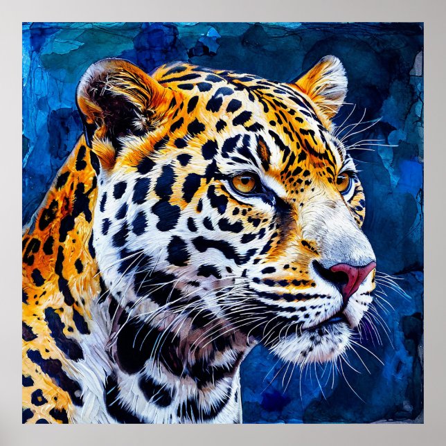 Leopard auf blauem Hintergrund Poster (Vorne)