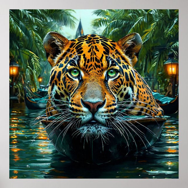 Leopard auf grünem Hintergrund Poster (Vorne)