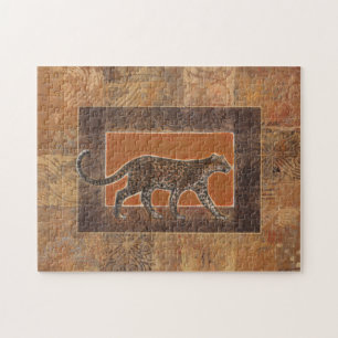 Leopard auf Orange und Brown-Hintergrund