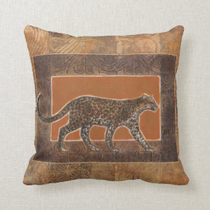 Leopard auf Orange und Brown-Hintergrund Kissen