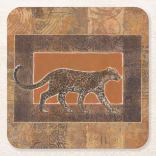Leopard auf Orange und Brown-Hintergrund Rechteckiger Pappuntersetzer