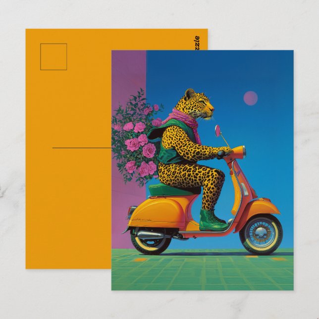 Leopard auf Rädern: Eine stilvolle Fahrt, Postkarte (Vorne/Hinten)