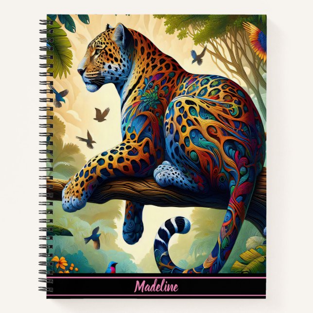 Leopard Aura: Farbenfrohe Bewegungsnähe Notizbuch (Vorderseite)