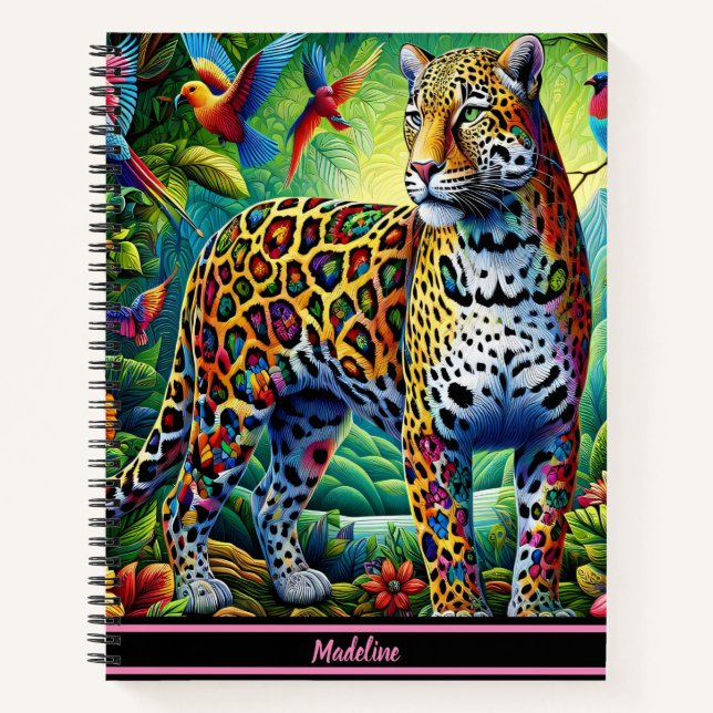 Leopard Aura: tropische Vögel in der Umgebung Notizbuch (Vorderseite)