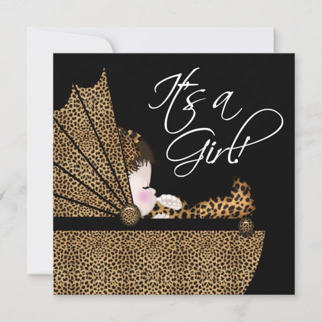 Leopard Baby Girl Dusche Einladung (Vorderseite)