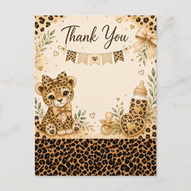 Leopard Baby Shower Danke  Postkarte (Vorderseite)
