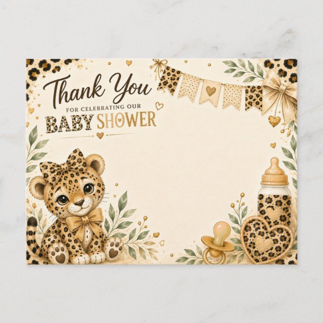 Leopard Baby Shower Danke  Postkarte (Vorderseite)