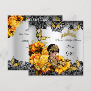 Leopard Baby Shower Girl Butterfly Yellow Ethnic Einladung