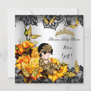 Leopard-Babyparty Mädchen Schmetterling Gelb Grau Einladung