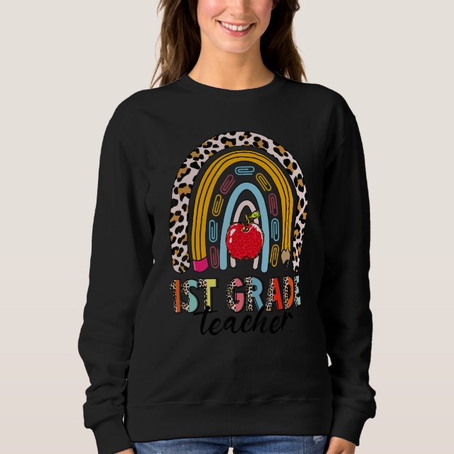 Leopard Back To School Rainbow 1st Grade Teacher Sweatshirt (Vorderseite)