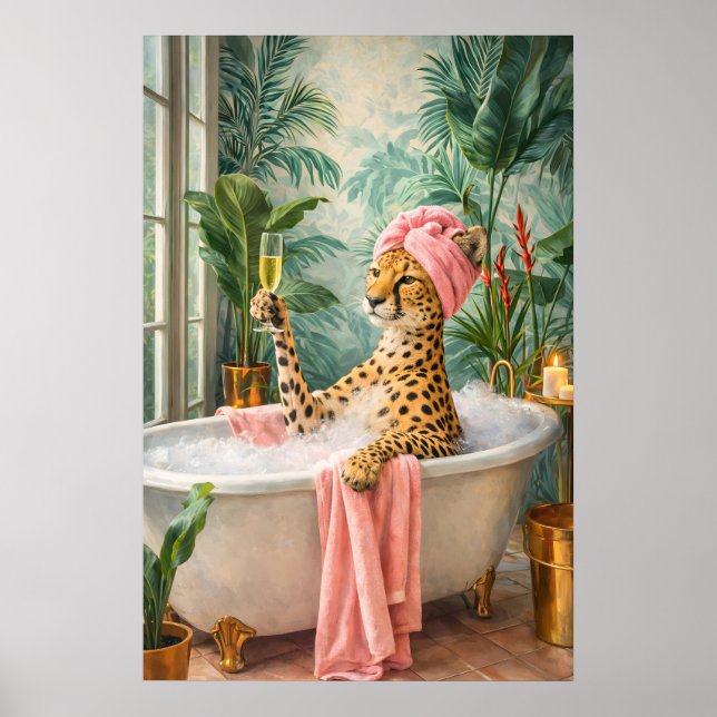 Leopard-Bad-Poster, Lustige Tier-Badezimmer-Kunst Poster (Vorne)