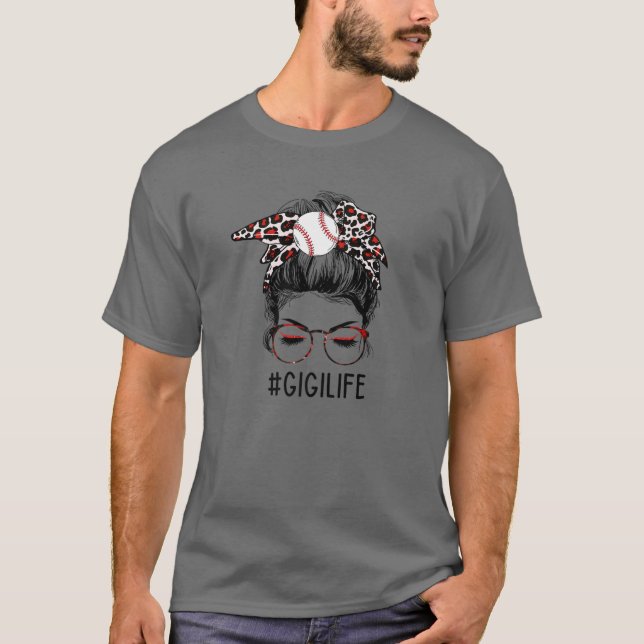 Leopard Ball Gigi Life Messy Bun Game Day Mütter T-Shirt (Vorderseite)