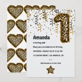 Leopard Balloon Einladung zum 1. Geburtstag