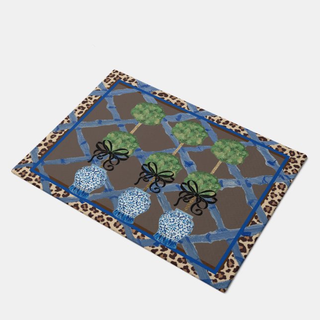 Leopard Bamboo Chinoiserie Ginger Jar Doormat Rug Fußmatte (Schrägansicht)