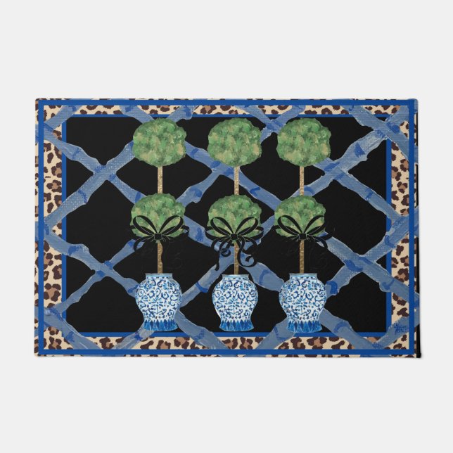 Leopard Bamboo Chinoiserie Ginger Jar Porte tapis (Devant)