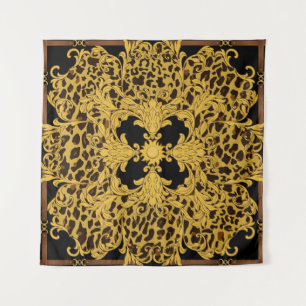 Leopard Barock, Ornamentales Tiermuster Wandteppich