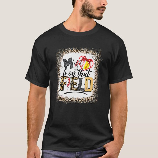 Leopard Baseball Mama Mein Herz ist auf, dass T-Shirt (Vorderseite)