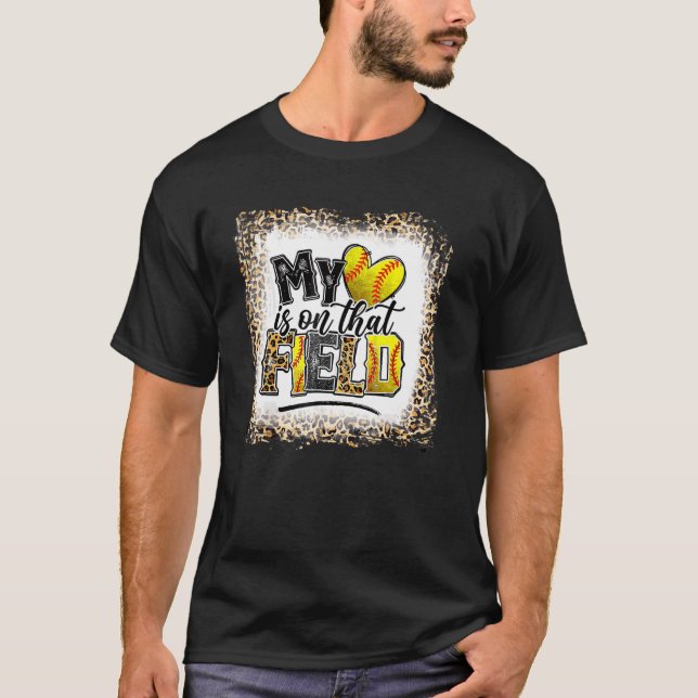 Leopard Baseball Mama Mein Herz ist auf, dass T-Shirt (Vorderseite)