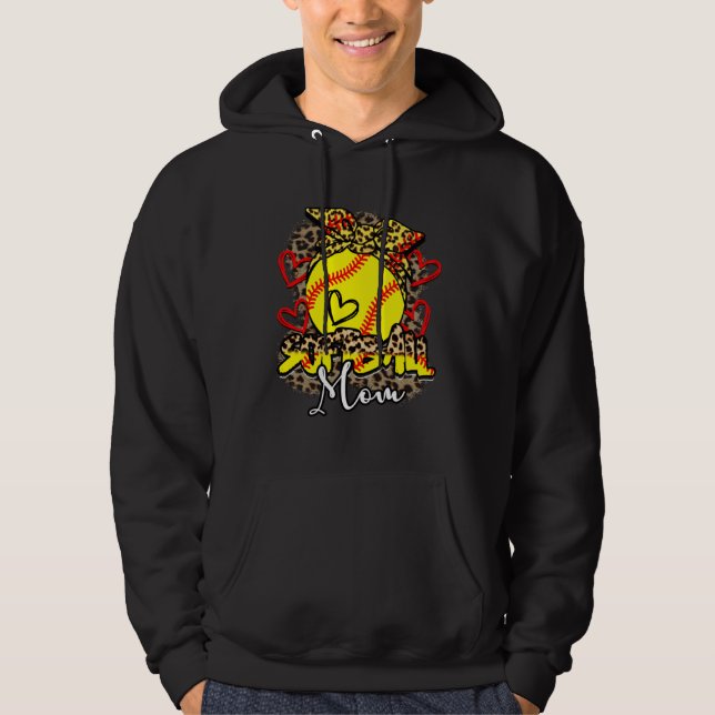 Leopard Baseball Softball Mom Life Game Day Mama M Hoodie (Vorderseite)