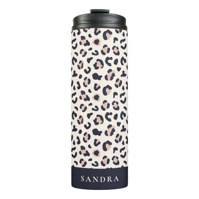 Leopard bedruckt rosa individuelle Name Thermosbecher (Vorderseite)