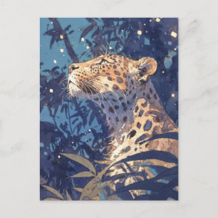 Leopard beim Blick in den Sternenhimmel im indigob Postkarte