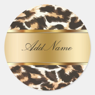 Leopard beschmutzt Monogramm-Aufkleber-Aufkleber Runder Aufkleber