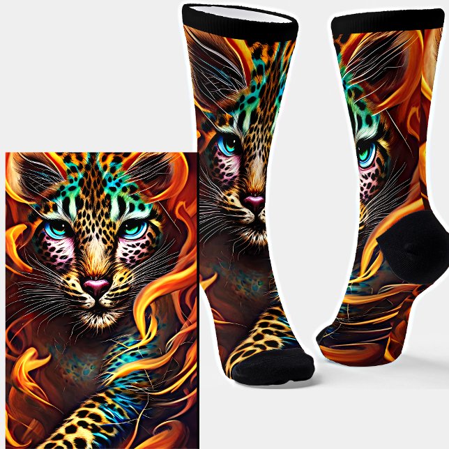 Leopard Big Cat Orange Spots & Ribbon Fantasy Socken (Von Creator hochgeladen)