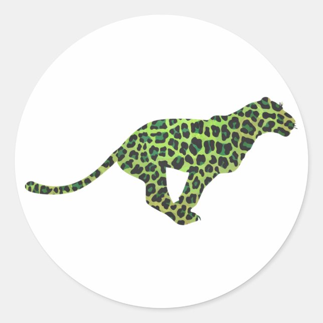 Leopard Black and Green Silhouette Runder Aufkleber (Vorderseite)