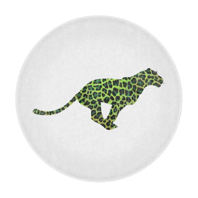 Leopard Black and Green Silhouette Schneidebrett (Vorderseite)