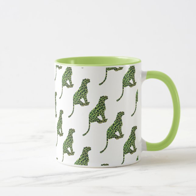 Leopard Black and Green Silhouette Tasse (Rechts)