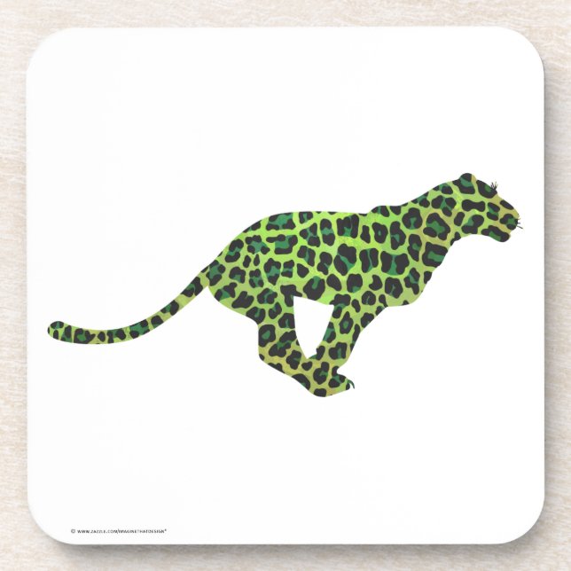 Leopard Black and Green Silhouette Untersetzer (Vorderseite)