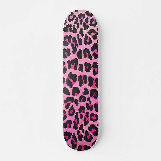Leopard Black and Hot Pink Print Skateboard (Vorne)