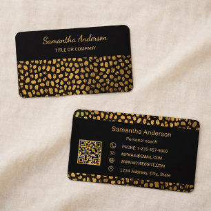 Leopard Black Gold Druck QR Code Luxus Visitenkarte