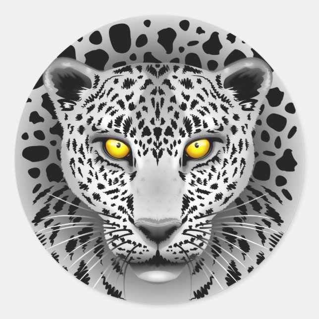 Leopard blanc aux yeux jaunes Stickers ronds (Devant)
