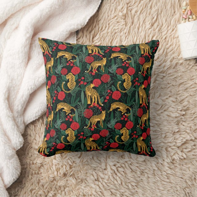 Leopard-Blätter und Rose-Kissen Kissen (Decke)