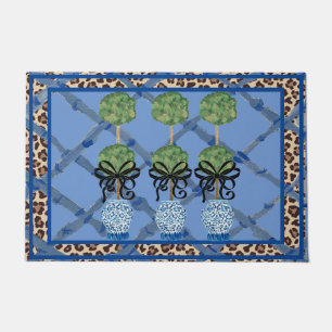 Leopard Blue Bamboo Chinoiserie Ginger Jar Doormat Fußmatte