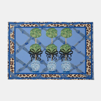 Leopard Blue Bamboo Chinoiserie Ginger Jar Doormat Fußmatte