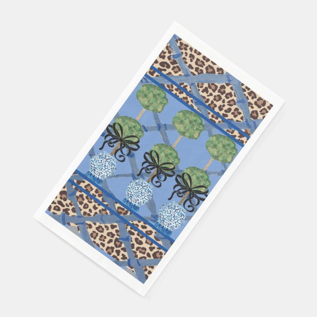 Leopard Blue Bamboo Chinoiserie Ginger Jar Serviette (Ecke)