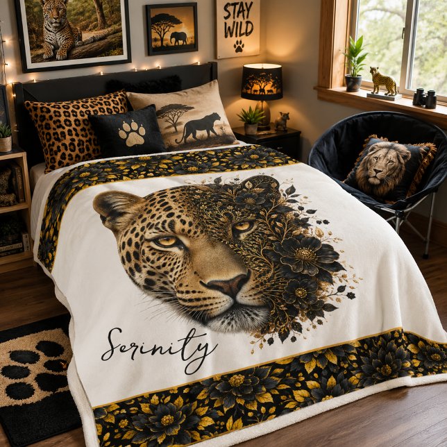 Leopard Blumen-Wildlife-Kunstdecke Sherpadecke (Von Creator hochgeladen)