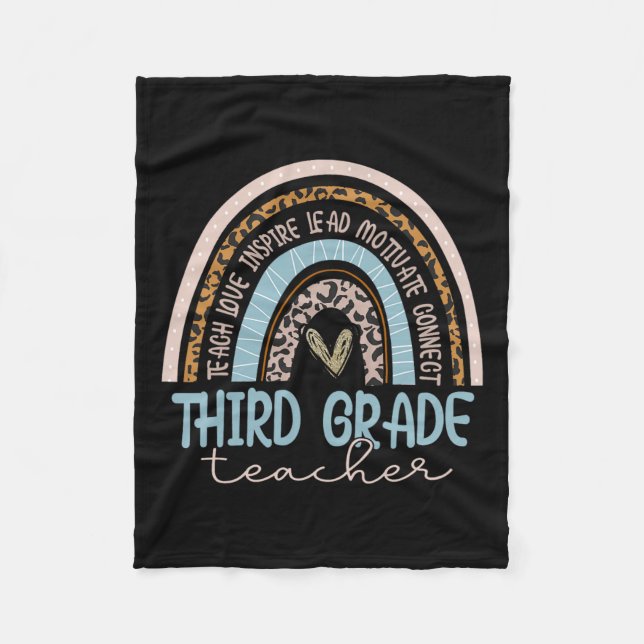 Leopard Boho Rainbow Zurück zur Schule Fleecedecke (Vorderseite)