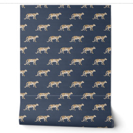 Leopard Botanical Watercolor Navy Blue Boy Kinderz Tapete
