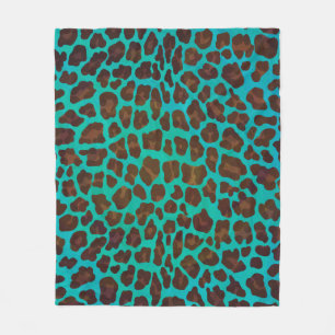 Leopard Braun- und Türkisdruck Fleecedecke