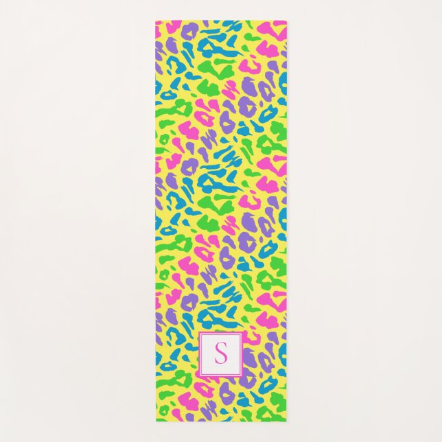 Leopard Bright Neon Monogramm Personalisiert Yogamatte (Vorderseite)