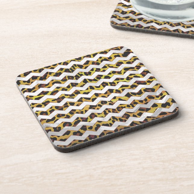 Leopard Brown and Yellow Cevron Print Getränkeuntersetzer (Linke Seite)