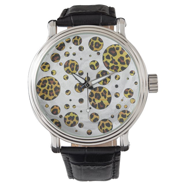 Leopard Brown and Yellow Polka Dot Armbanduhr (Vorderseite)