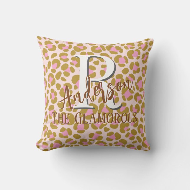 Leopard Brown Pink Beige Personalisiert Kissen (Vorderseite)