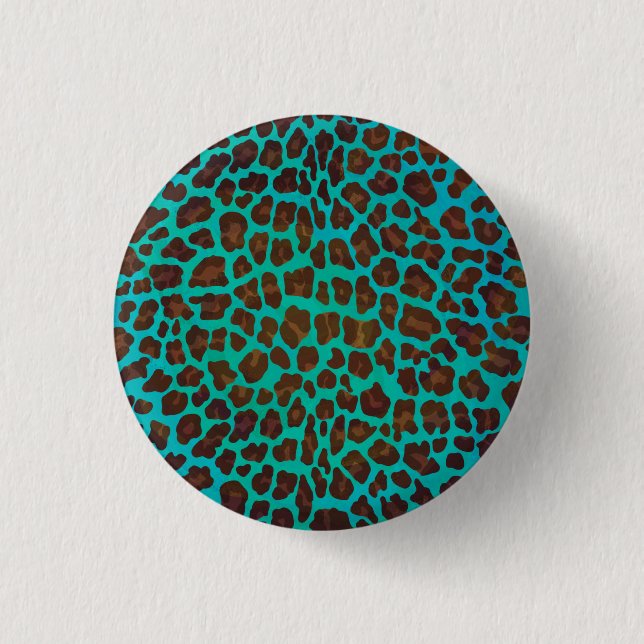 Leopard Brown und Aquamarin Print Button (Vorderseite)