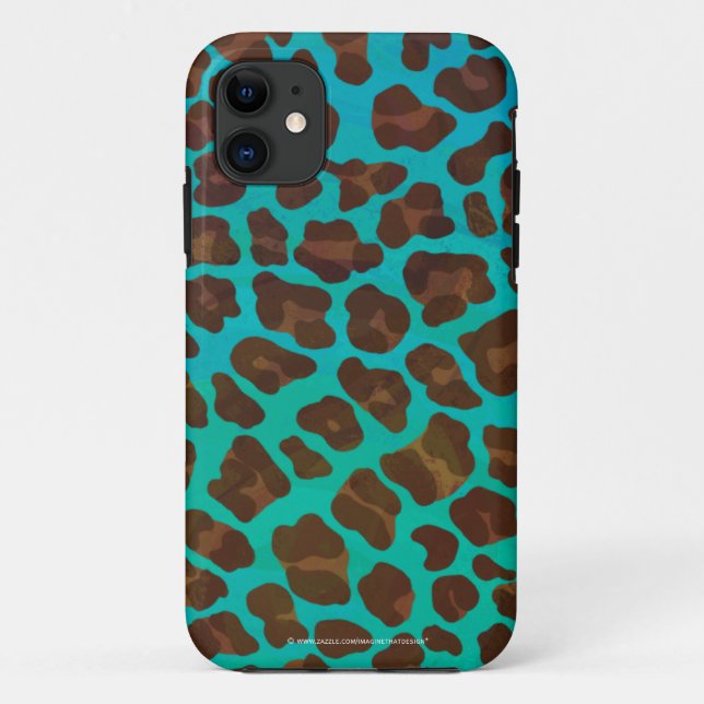 Leopard Brown und Aquamarin Print Case-Mate iPhone Hülle (Rückseite)