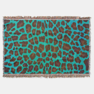 Leopard Brown und Aquamarin Print Decke