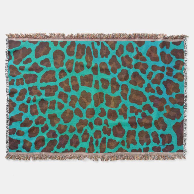 Leopard Brown und Aquamarin Print Decke (Vorderseite)